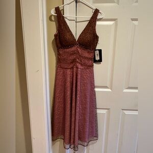 JS Boutique Beaded Lace Dress Size 6 Pink Bronze Formal Cocktail NWT